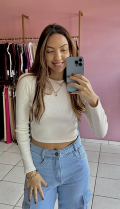 Cropped manga longa branco - comprar online