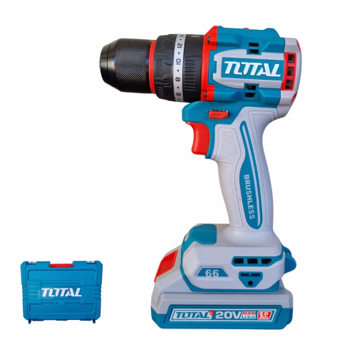 Taladro percutor 20V brushless 66Nm 2000rpm industrial con maletín, 2 baterías 2.0Ah y cargador - TOTAL - comprar online