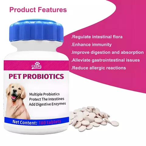 180 comprimidos de probióticos para saúde digestiva de Cães e Gatos