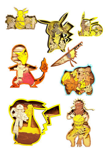 Kit 8 Projetos Multicamadas Cnc Laser Pokemon Animes Naruto