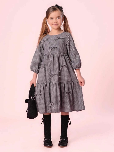 VESTIDO BABADOS FLANELADO XADREZ LAÇO