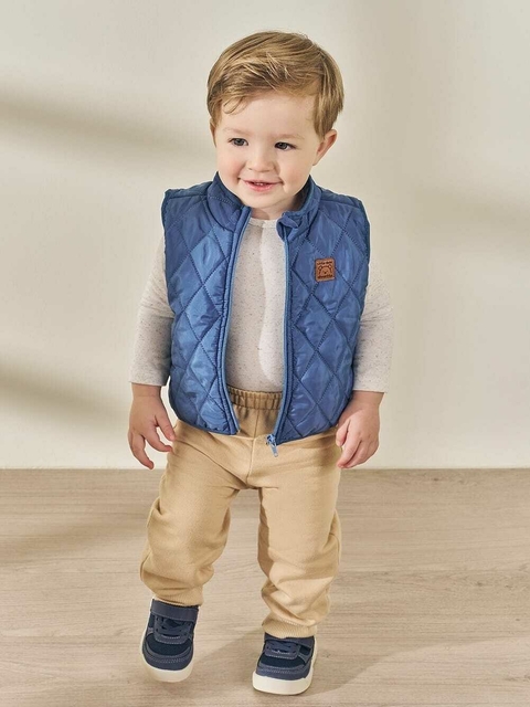 CONJUNTO BODY, CALÇA E COLETE OFF/BEGE/AZUL MARINHO