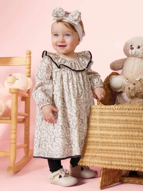 VESTIDO DE ALGODÃO ESTAMPA TOILE BABADO