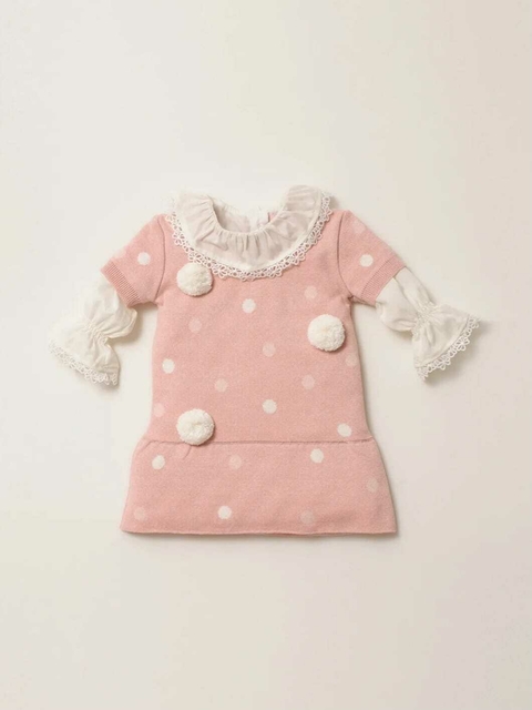 VESTIDO TRICOT POÁ POMPOM ROSA DOLCE