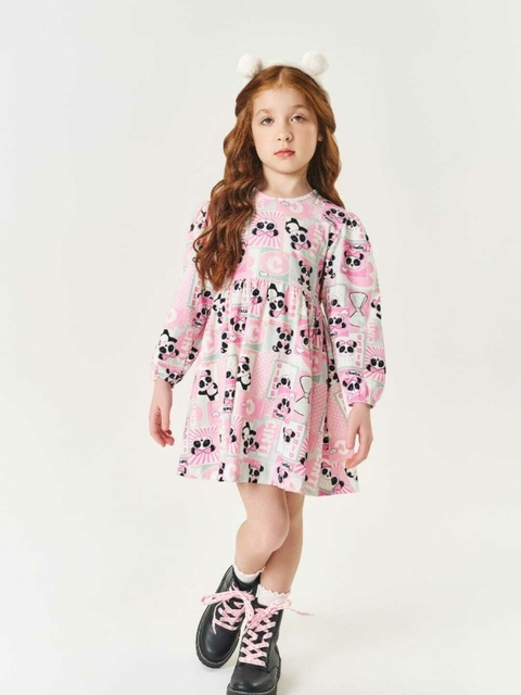 VESTIDO MANGA LONGA ROSA PANDA