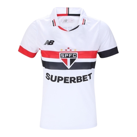 Camisa São Paulo I 24/25 - Torcedor New Balance Feminina - Branca e Com Patrocínio