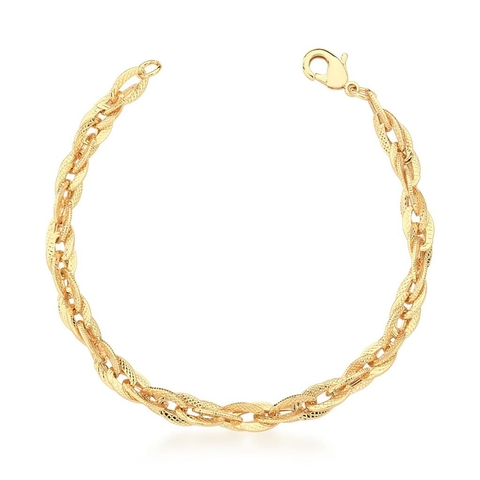 Pulseira elos trançados 20 cm com banho de ouro