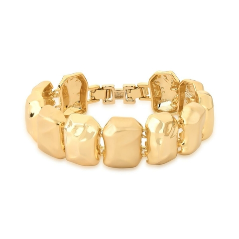 Pulseira formas irregulares acetinado e liso com banho de ouro 18 cm + 2 de extensor