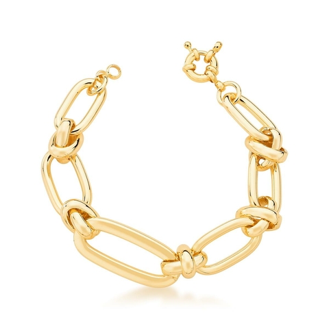 Pulseira elos ovais lisos com banho de ouro 18cm + 5 extensor