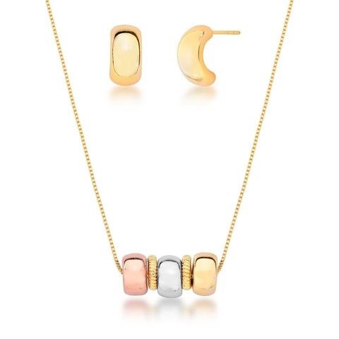 Conjunto meia argola com banho três tons