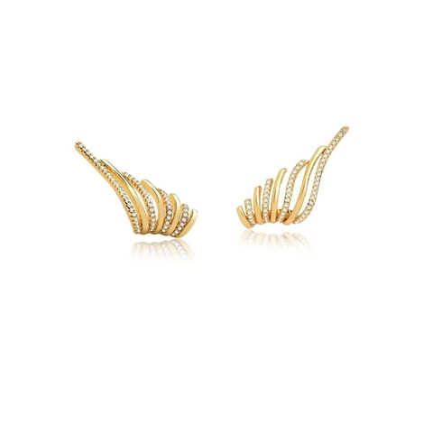 Brinco ear cuff curvo com zircônias brancas cravejadas e banho de ouro
