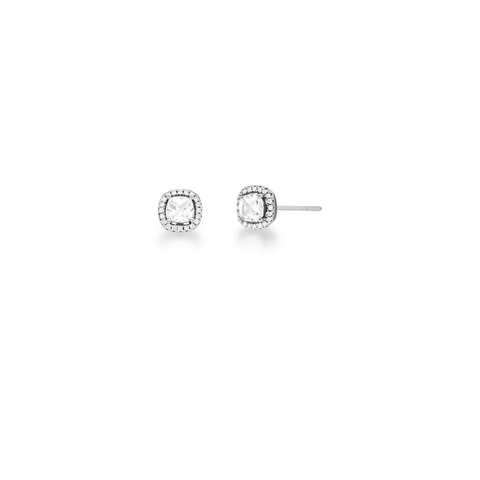 Brinco quadrado com cristal e zirconias cravejadas em prata 925 e banho de ródio branco