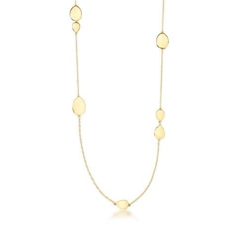 Colar com pingentes ovais espaçados, banho de ouro 90cm + 5 de extensor