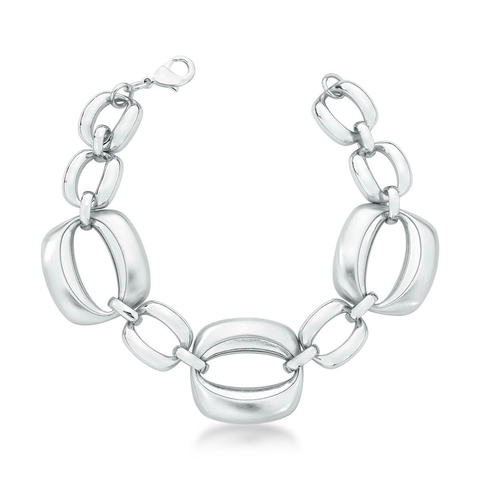 Pulseira elos quadrados acetinado com banho de ródio branco 18cm +5 de extensor