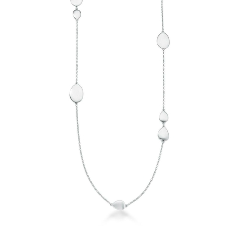 Colar com pingentes ovais espaçados acetinados, banho de ródio branco 90cm + 5 de extensor