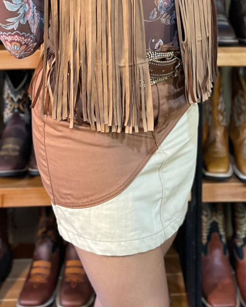 Saia Bicolor Brim Caramelo com Palha