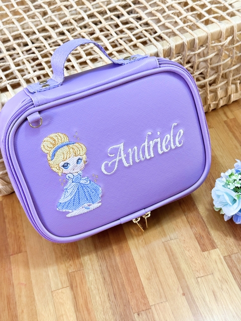 Estojo box personalizado Cinderela com nome bordado 12 Lápis com bolso