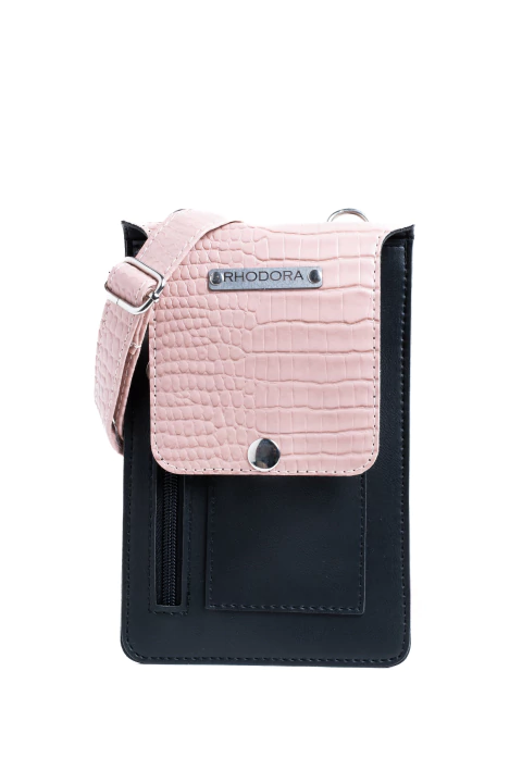 PORTA CELULAR SOBRE NEGRO Y ROSA RHODORA