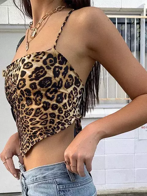 Leopardo padrão feminino regatas sem costas sexy rave outfits sem mangas