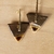 Brinco triangular, marrom mascavo com dourado, metais banhado a ouro - comprar online