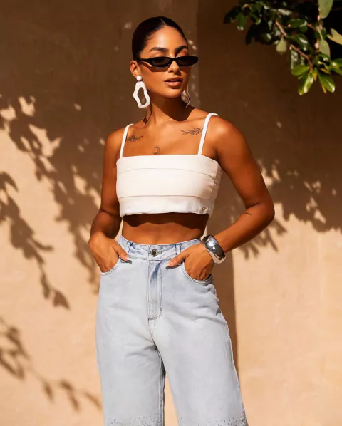 Top Faixa Branco em Lastex