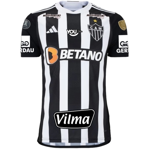 Camisa Atlético Mineiro I 24/25 - Torcedor Adidas Masculina - Preta e branca com Patrocinio e Patch Libertadores 2024