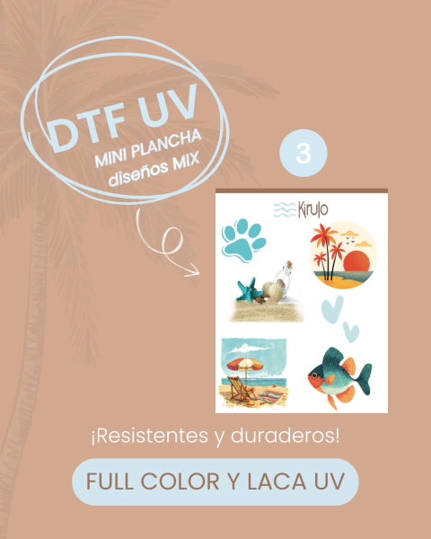 Mini plancha stickers DTF UV Diseños mix - Kirulo | Pet & Beach 