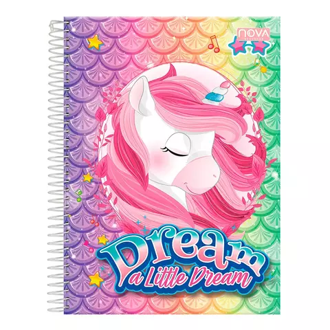 Caderno Escolar 1 Matéria Unicornio Capa Dura Espiral Juvenil