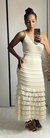 Vestido Midi com Babados Forro Tricô Tricot Off-White - RITMODEL