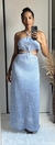 Vestido Longo com Forro Tricô Tricot Elegante Vestido com Fenda Lateral Azul na internet