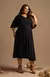 Vestido Plus Crepe Liso com Saia em Evasé - Preto na internet