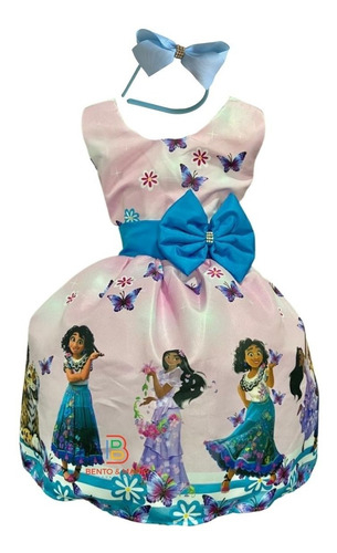 Vestido Temático Infantil Encanto Mirabel Madrigal Luxo Azul