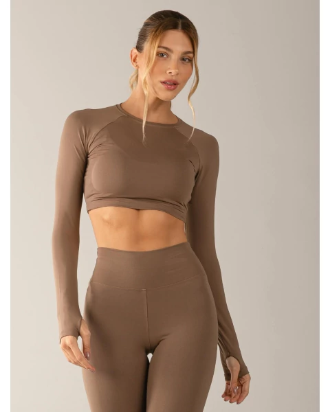 Cropped Manga Longa - Marrom Iced Coffee