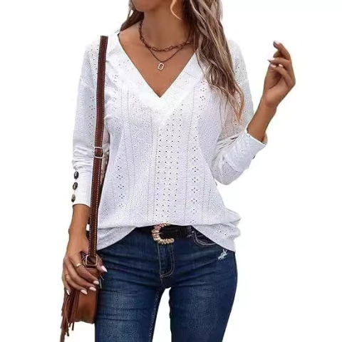 Remera Escote En V Jacquard Liso Mujer Talles Grandes - comprar online