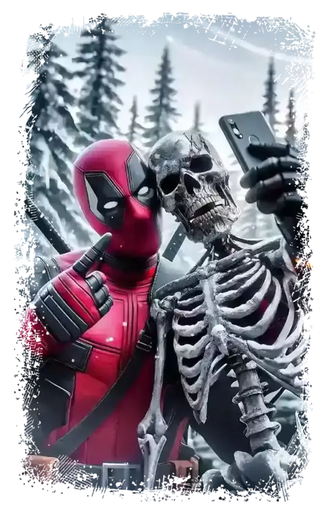 Camiseta Filme Deadpool - Selfie com Esqueleto - comprar online