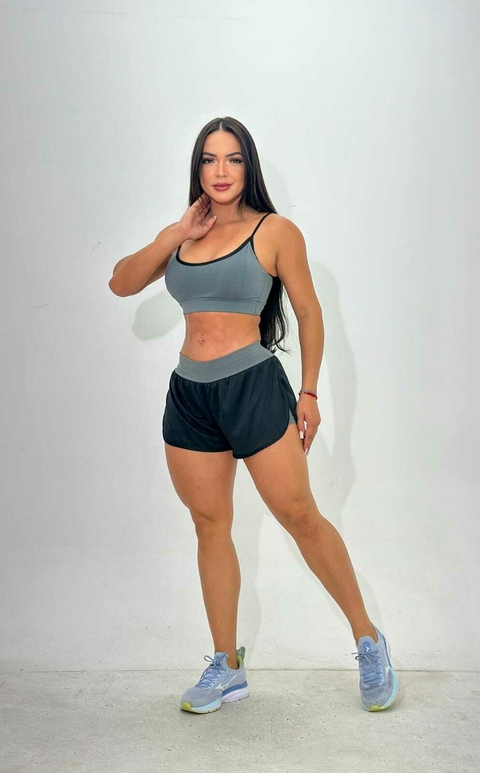 Conjunto Shorts Duplo e Top com Bojo Fitness Academia - comprar online
