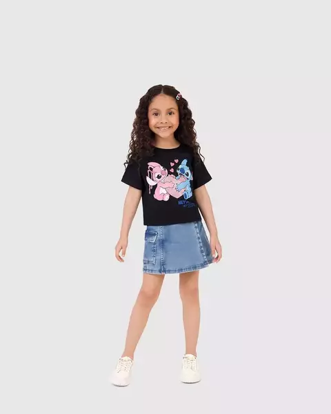 Camiseta Infantil Menina Stitch Disney Em Algodão Malwee Kids