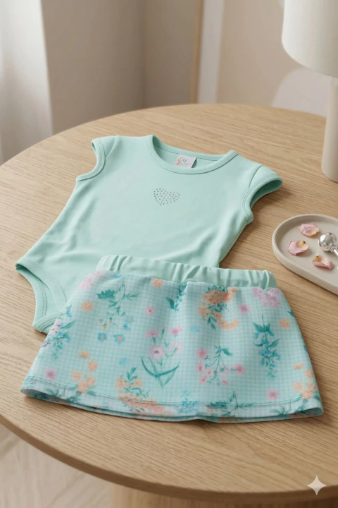 Imagem do Conjunto Body em Cotton com Aplique Strass e Saia em Tule Sublimado