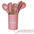 Jogo de Utensílios de Cozinha 12Pçs - Silicone e Cabo de Madeira - Rosa