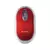 Vista frontal del mouse óptico Netmak rojo, con carcasa brillante y bordes translúcidos.