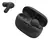 Primer plano de los auriculares JBL Vibe Buds negros junto con el estuche de carga.