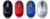 Mouse óptico Netmak en colores rojo y azul, con diseño ergonómico y scroll central transparente.