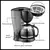 Diagrama ilustrativo con partes señaladas de la cafetera Dinax: tanque de agua, botón on/off, jarra de vidrio, filtro, sistema antigoteo y base calefactora.