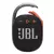 JBL Clip 4 en color negro con detalles en naranja - vista frontal destacando diseño compacto