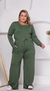 Conjunto Plus Size Calça Reta Elástico Blusa Manga longa