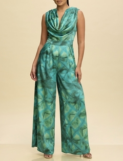Jumpsuit Estampado Verde con Escote Desbocado - comprar en línea