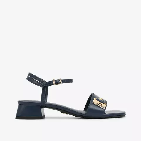 Sandália Salto Bloco Couro - Azul Marinho - Jorge Bischoff - comprar online