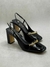 Scarpin Slingback Chain Charm Salto Bloco Pilar Couro Verniz - Preto - Carrano