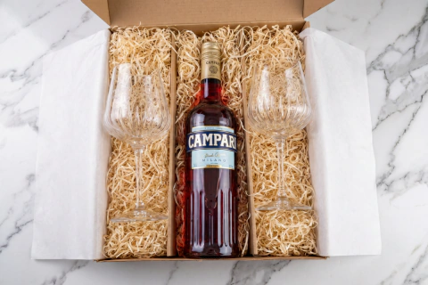 Box Campari con Copas de Cristal