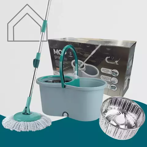 Mop Giratório 14L com Cesto Inox, Rodinhas e Dispenser - comprar online